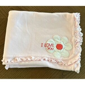 Carters I Love You Baby Blanket Pink White Flower Security Blanket Lovey 33 x 24